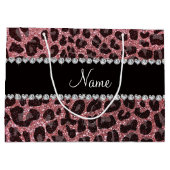 Individuelle Name Pastellrosa Glitzer Leopard Große Geschenktüte (Rückseite)