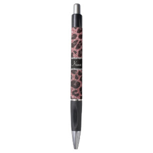 Individuelle Name Pastellrosa Glitzer Leopard Kugelschreiber