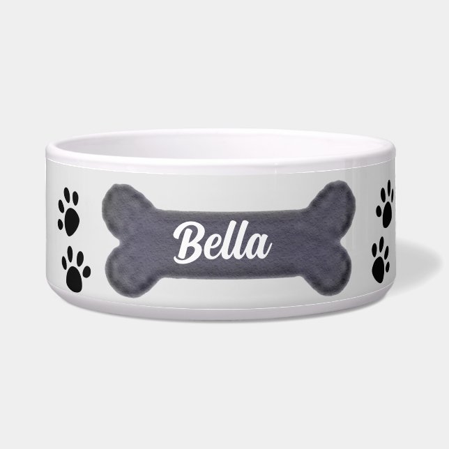 Individuelle Name Paw Print, Dog Bone | Hunde und  Napf (Vorderseite)