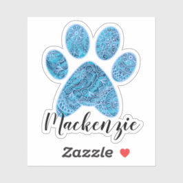 Individuelle Name Paw Print Doodle Art Aufkleber