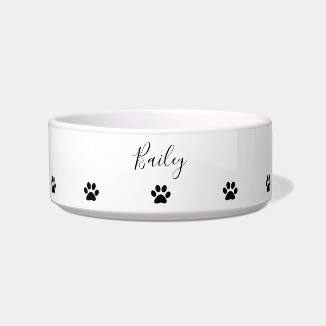 Individuelle Name Paw Prints Patterns Schwarz-weiß Napf (Vorderseite)