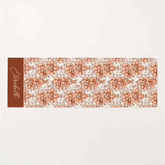 Individuelle Name Peach Orange Henna Blumenmuster Yogamatte (Vorderseite (Horizontal))