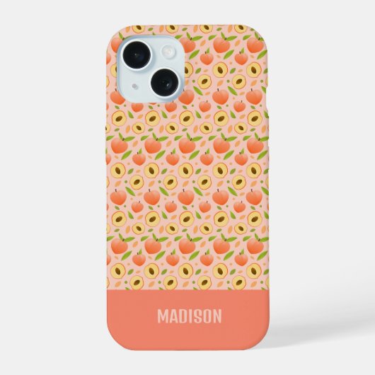 Individuelle Name Peach Pattern iPhone 15 Hülle (Rückseite)