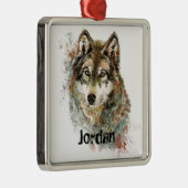 Individuelle Name Personalisiert Grauer Wolf Ornament Aus Metall (Rechts)