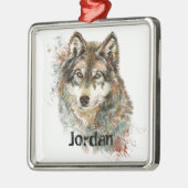 Individuelle Name Personalisiert Grauer Wolf Ornament Aus Metall (Links)