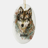 Individuelle Name Personalisiert Gray Wolf Keramik Ornament (Rechts)
