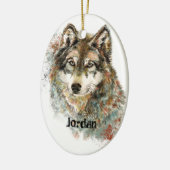 Individuelle Name Personalisiert Gray Wolf Keramik Ornament (Links)