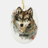 Individuelle Name Personalisiert Gray Wolf Keramik Ornament (Hinten)