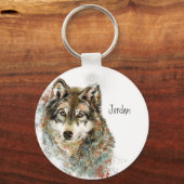 Individuelle Name Personalisiert Gray Wolf Schlüsselanhänger (Vorderseite)