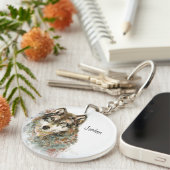 Individuelle Name Personalisiert Gray Wolf Schlüsselanhänger (Vorderseite rechts)