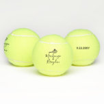 Individuelle Name Personalisiert Sonderdatum Tennisbälle<br><div class="desc">Personalisierte Tischtennisbälle,  die mit individuellen Namen bedruckt sind oder in einem modernen Drehbuch-Schriftart mit einfacher Tennisschläger-Monografie gedruckt wurden. Jedes Tennisspiel- oder Doppel-Team schätzt diese modernen mit Monogramm Übungsbälle mit einem besonderen Datum wie Verlobung,  Hochzeit oder Jubiläum eines besonderen Spieltages.</div>