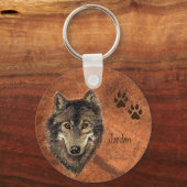 Individuelle Name Personalisiert Wolf & Tracks Sch Schlüsselanhänger (Vorderseite)