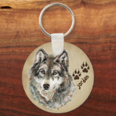 Individuelle Name Personalisiert Wolf & Tracks Sch Schlüsselanhänger (Vorderseite)