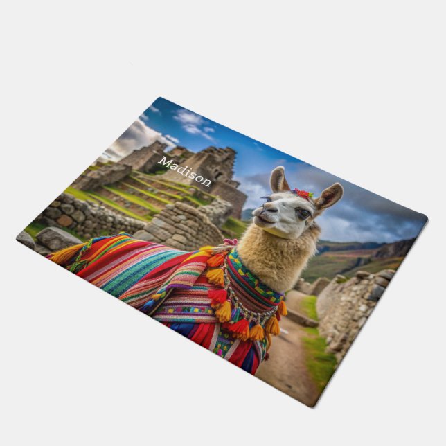 Individuelle Name Peru Llama Fußmatte (Schrägansicht)