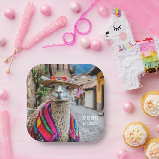 Individuelle Name Peru Llama Pappteller (Party)