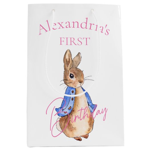 Individuelle Name Peter First Birthday Mittlere Geschenktüte (Vorderseite)