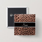 Individuelle Name Pfirsichorange-Glitzer-Leopard Button (Vorne & Hinten)