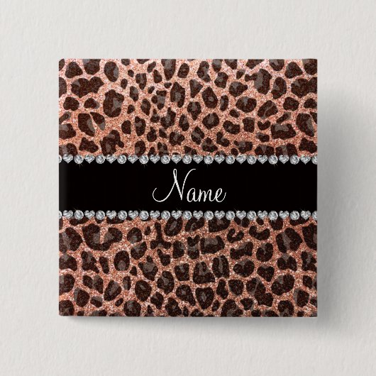 Individuelle Name Pfirsichorange-Glitzer-Leopard Button (Vorderseite)