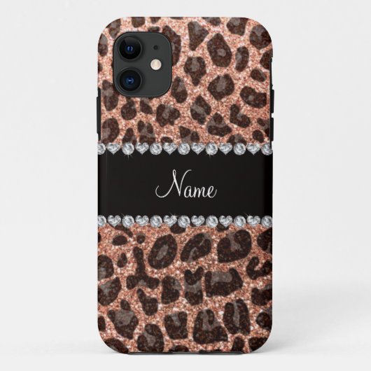 Individuelle Name Pfirsichorange-Glitzer-Leopard Case-Mate iPhone Hülle (Rückseite)