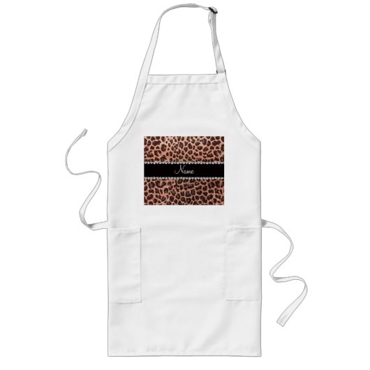 Individuelle Name Pfirsichorange-Glitzer-Leopard Lange Schürze (Vorne)