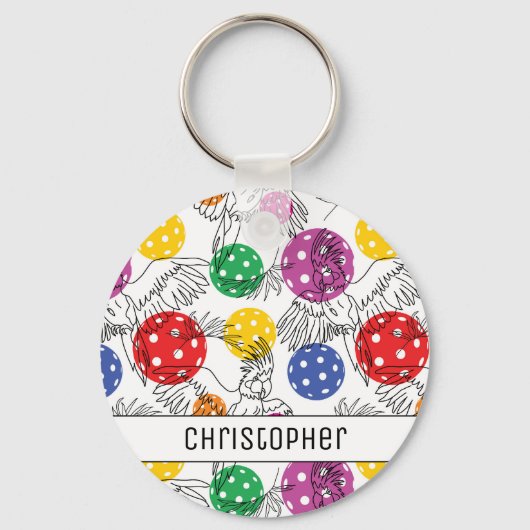 Individuelle Name, Pickleball mit 🦜 Papageien, we Schlüsselanhänger (Vorderseite)