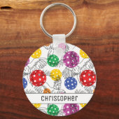 Individuelle Name, Pickleball mit 🦜 Papageien, we Schlüsselanhänger (Vorderseite)