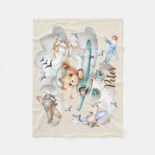 Individuelle Name Pilot Teddy Bär Fleecedecke (Vorderseite)