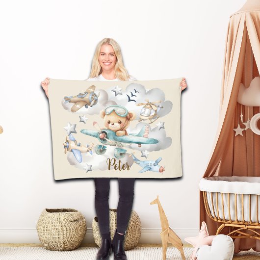 Individuelle Name Pilot Teddy Bär Fleecedecke