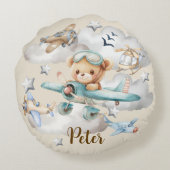 Individuelle Name Pilot Teddy Bär Rundes Kissen (Rückseite)