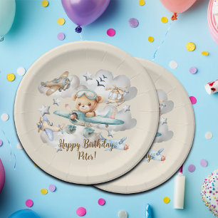 Individuelle Name Pilot Teddy Bear Geburtstagspart Pappteller