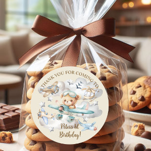 Individuelle Name Pilot Teddy Bear Geburtstagspart Runder Aufkleber