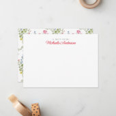 Individuelle Name Pink Aquarell Blume & Grünfläche Mitteilungskarte (Vorderseite/Rückseite Beispiel)