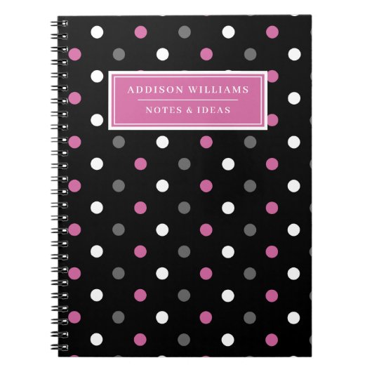 Individuelle Name Pink Black Polka Dot Pattern Notizblock (Vorderseite)