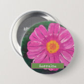 Individuelle Name PINK Blume Acrylmalerei Button (Vorne & Hinten)