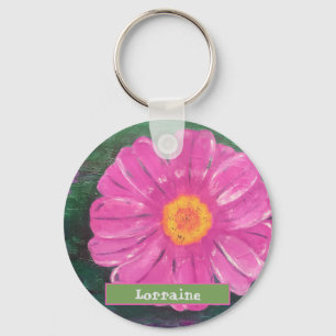 Individuelle Name PINK Blume Acrylmalerei Schlüsselanhänger