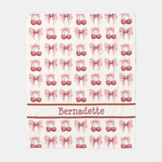 Individuelle Name Pink Bows and Cherries Girly Coq Fleecedecke (Vorderseite)