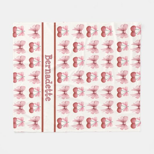 Individuelle Name Pink Bows and Cherries Girly Coq Fleecedecke (Vorderseite (Horizontal))