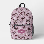 Individuelle Name Pink Butterfly Backpack Bedruckter Rucksack (Vorderseite)