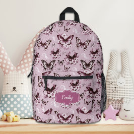 Individuelle Name Pink Butterfly Backpack Bedruckter Rucksack