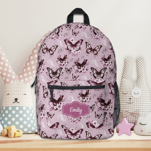 Individuelle Name Pink Butterfly Backpack Bedruckter Rucksack