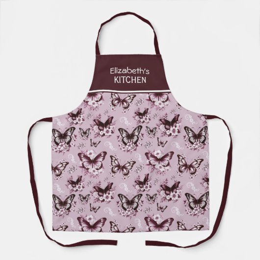 Individuelle Name Pink Butterfly Pattern Schürze (Vorderseite)