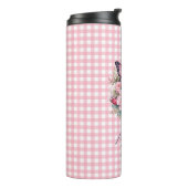 Individuelle Name Pink Checkerboard-Blume Thermosbecher (Nach links gedreht)