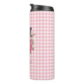 Individuelle Name Pink Checkerboard-Blume Thermosbecher (Nach rechts gedreht)