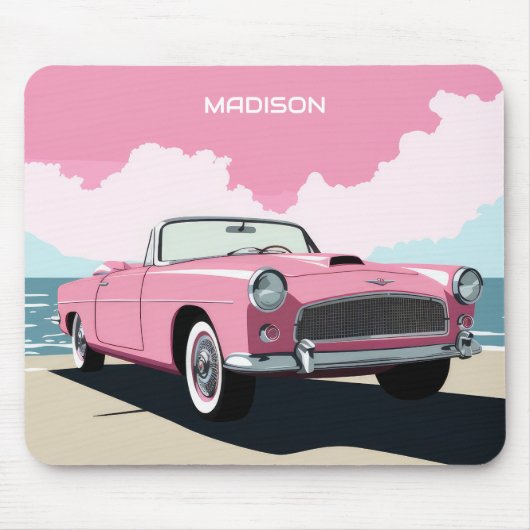 Individuelle Name Pink Classic Car Mousepad (Vorne)