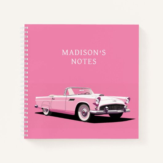 Individuelle Name Pink Classic Car Notizblock (Vorderseite)