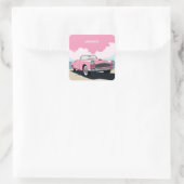 Individuelle Name Pink Classic Car Quadratischer Aufkleber (Tasche)