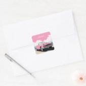 Individuelle Name Pink Classic Car Quadratischer Aufkleber (Umschlag)