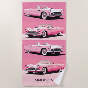 Individuelle Name Pink Classic Car Strandtuch
