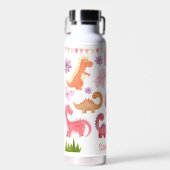 Individuelle Name Pink Dinosaurier Trinkflasche (Vorne)