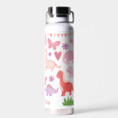 Individuelle Name Pink Dinosaurier Trinkflasche (Rückseite)